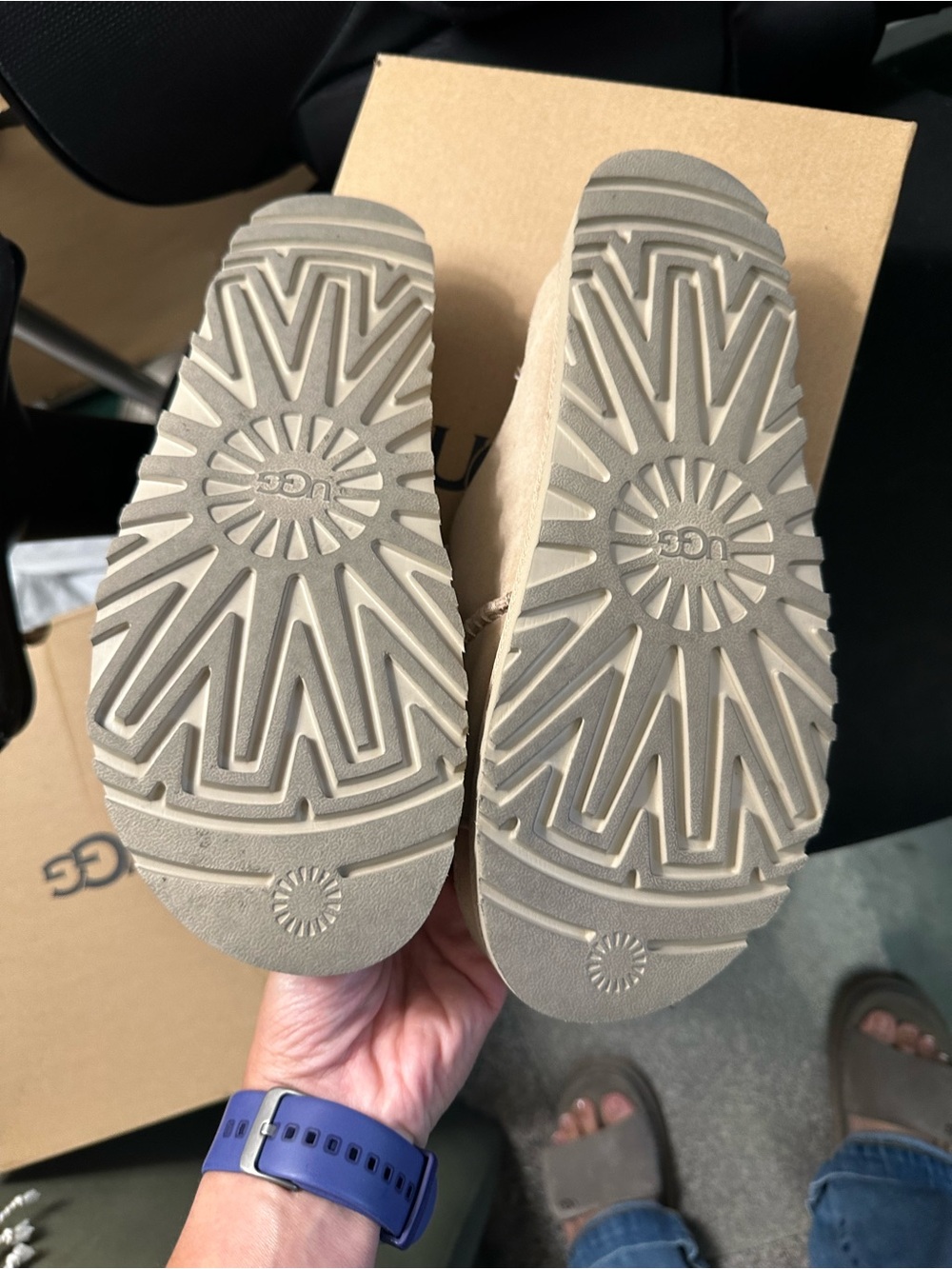 UGG Beige Suede Double-Strap Slide Sandals - Picture 4 of 4
